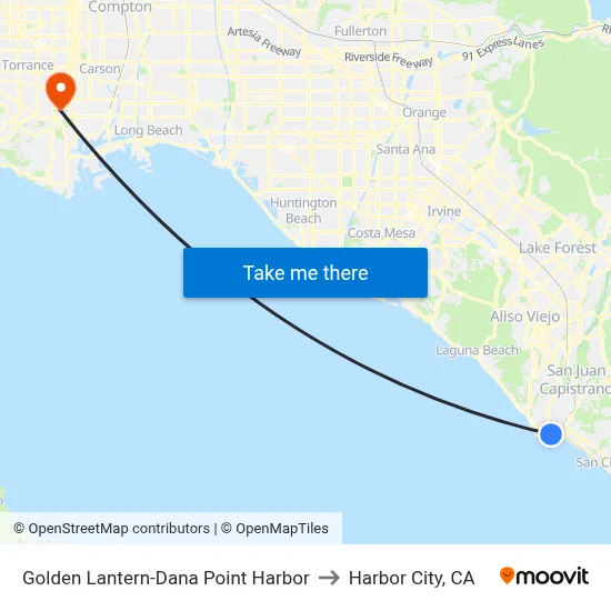 Golden Lantern-Dana Point Harbor to Harbor City, CA map