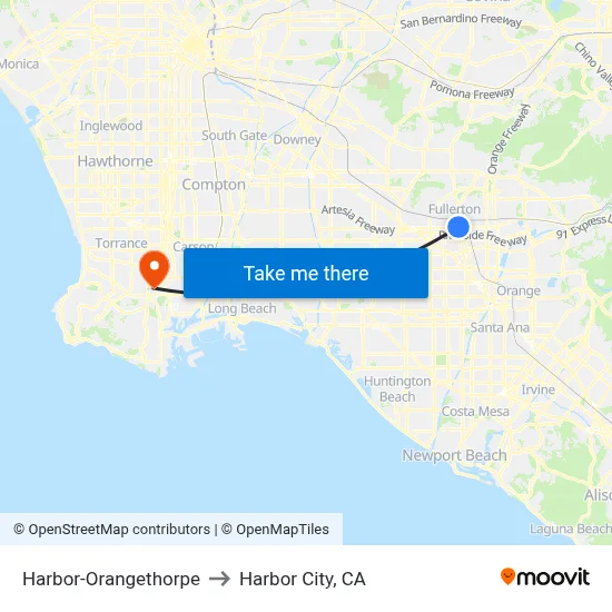 Harbor-Orangethorpe to Harbor City, CA map