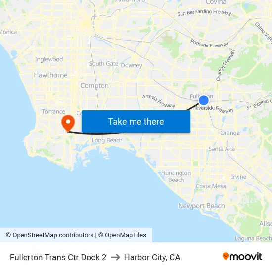 Fullerton Trans Ctr Dock 2 to Harbor City, CA map