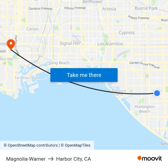 Magnolia-Warner to Harbor City, CA map