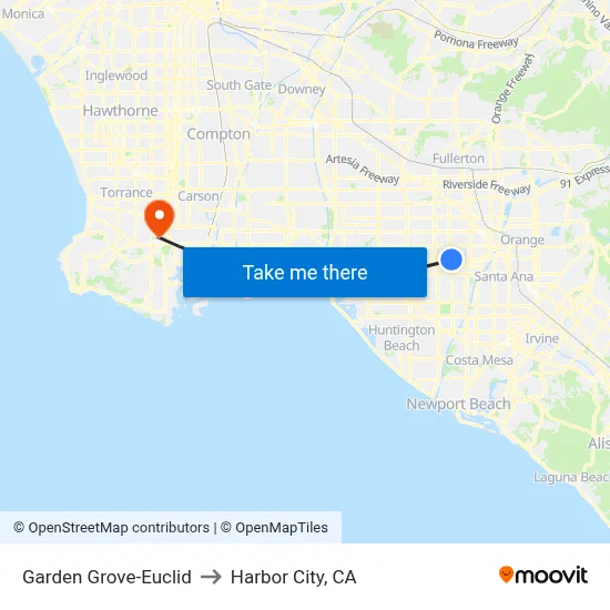 Garden Grove-Euclid to Harbor City, CA map