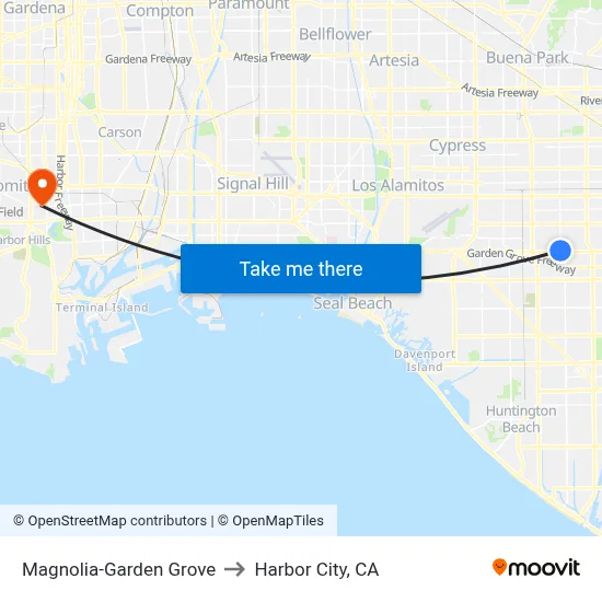 Magnolia-Garden Grove to Harbor City, CA map