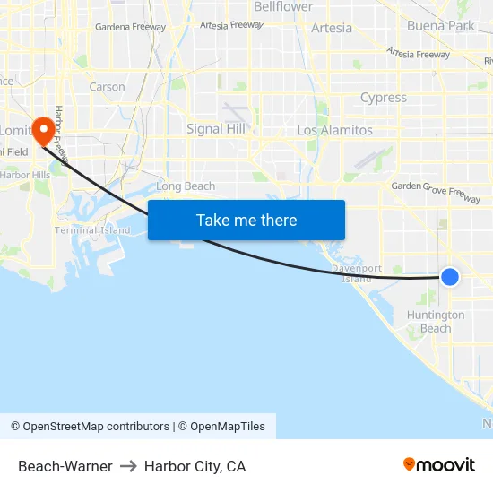 Beach-Warner to Harbor City, CA map