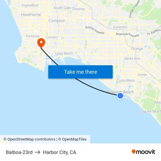 Balboa-23rd to Harbor City, CA map