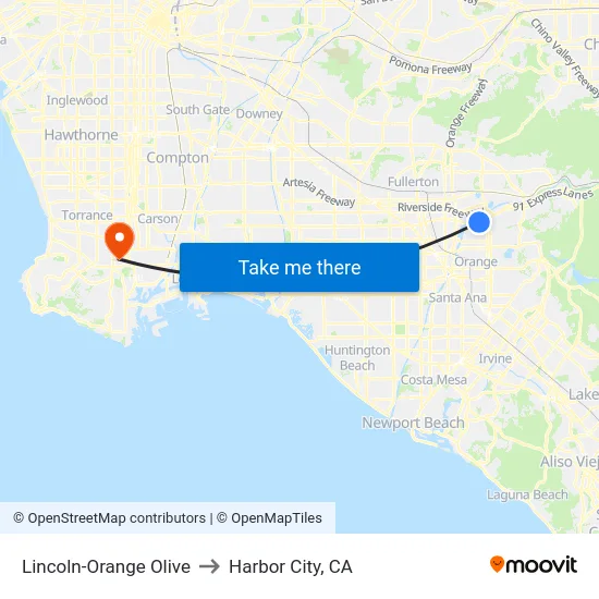 Lincoln-Orange Olive to Harbor City, CA map