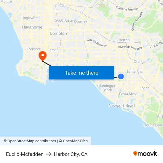 Euclid-Mcfadden to Harbor City, CA map
