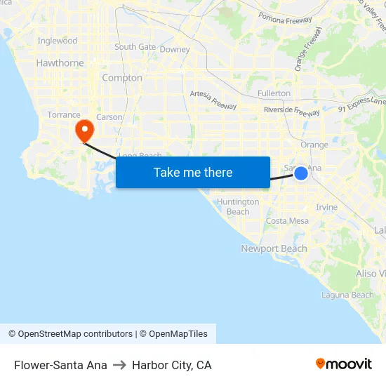 Flower-Santa Ana to Harbor City, CA map