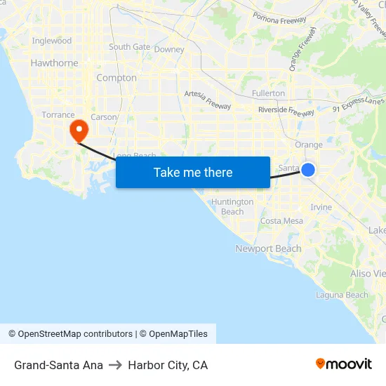 Grand-Santa Ana to Harbor City, CA map