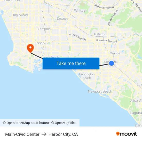 Main-Civic Center to Harbor City, CA map