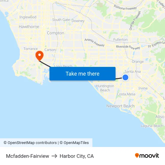 Mcfadden-Fairview to Harbor City, CA map