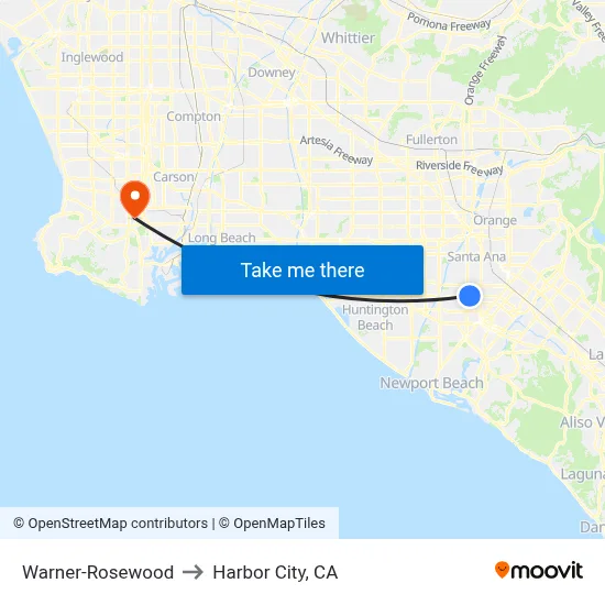 Warner-Rosewood to Harbor City, CA map