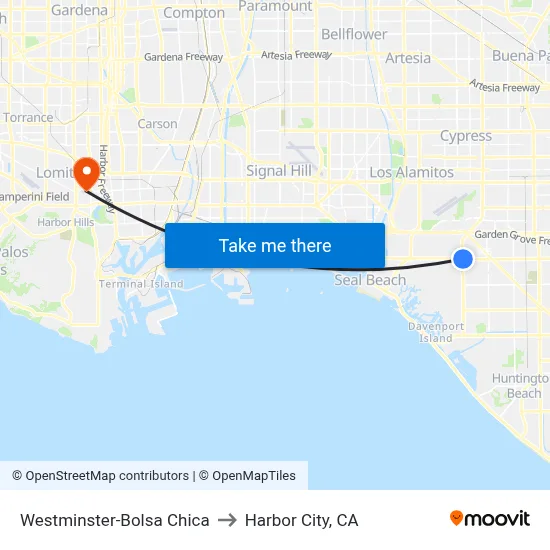 Westminster-Bolsa Chica to Harbor City, CA map