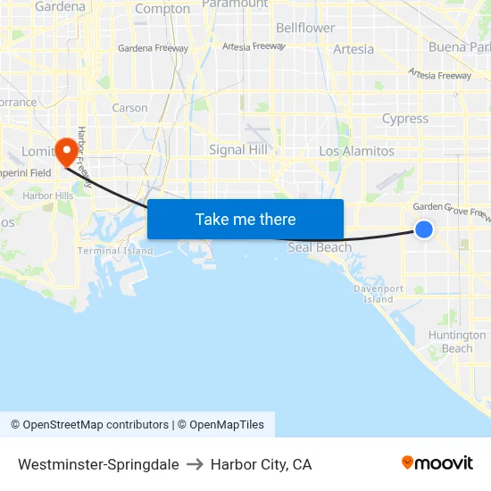 Westminster-Springdale to Harbor City, CA map