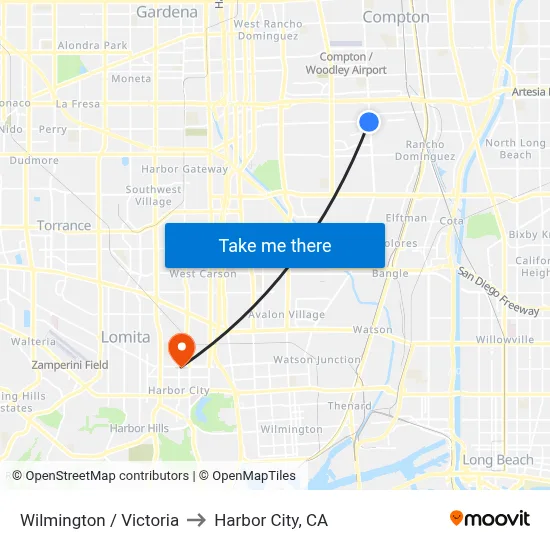 Wilmington / Victoria to Harbor City, CA map