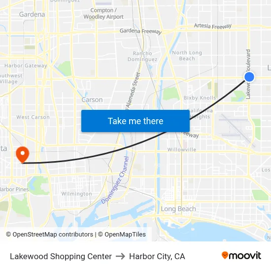 Lakewood Shopping Center to Harbor City, CA map