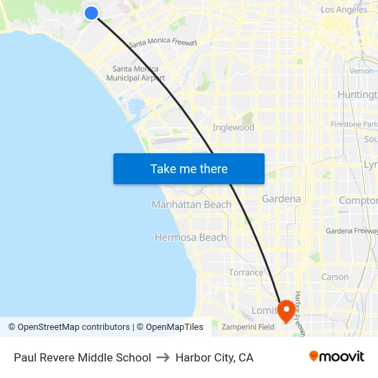 Paul Revere Middle School to Harbor City, CA map