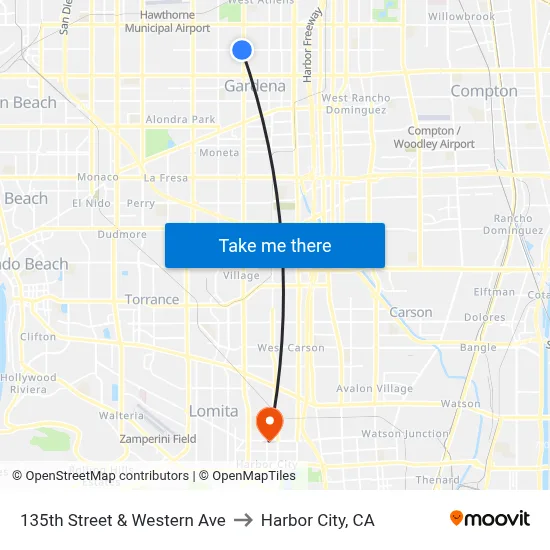 135th Street & Western Ave to Harbor City, CA map