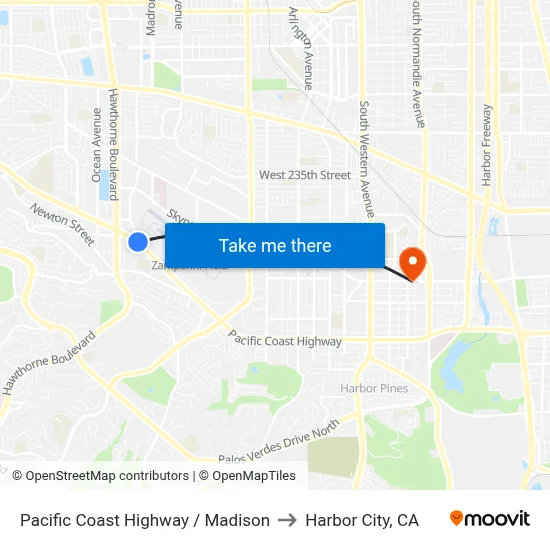 Pacific Coast Highway / Madison to Harbor City, CA map