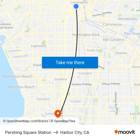 Pershing Square Station to Harbor City, CA map