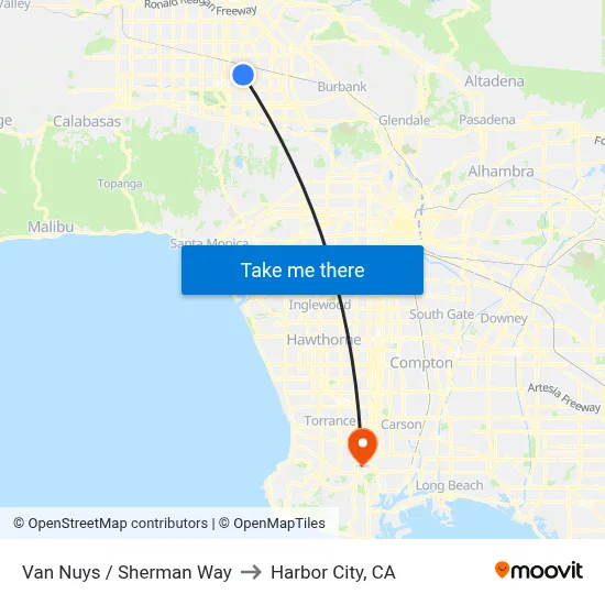 Van Nuys / Sherman Way to Harbor City, CA map