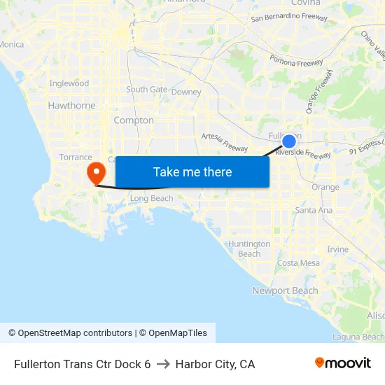 Fullerton Trans Ctr Dock 6 to Harbor City, CA map