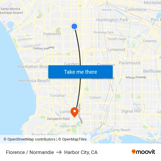Florence / Normandie to Harbor City, CA map