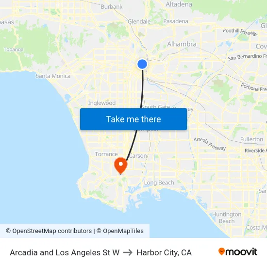 Arcadia and Los Angeles St W to Harbor City, CA map