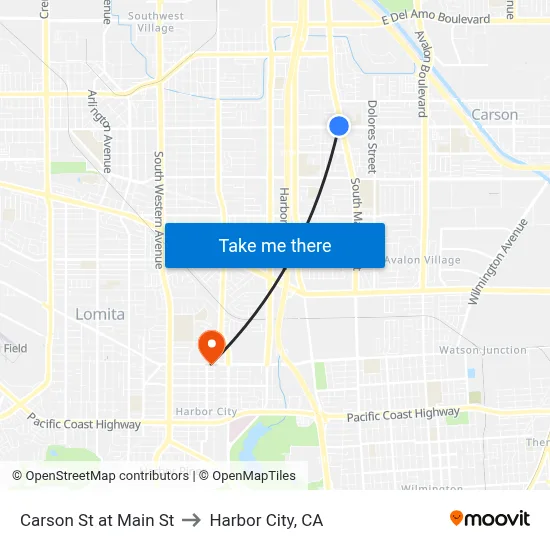 Carson St at Main St to Harbor City, CA map