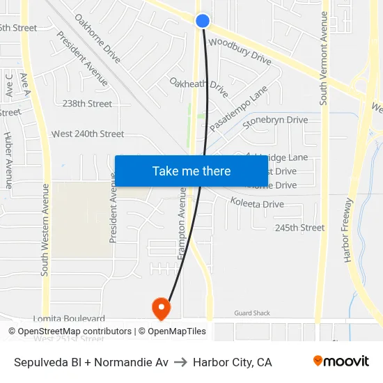 Sepulveda Bl + Normandie Av to Harbor City, CA map