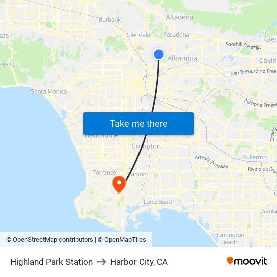 Highland Park Station to Harbor City, CA map