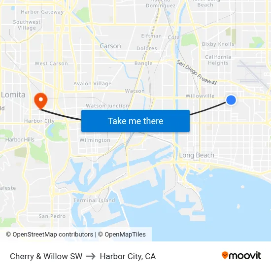 Cherry & Willow SW to Harbor City, CA map