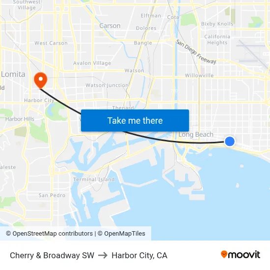 Cherry & Broadway SW to Harbor City, CA map