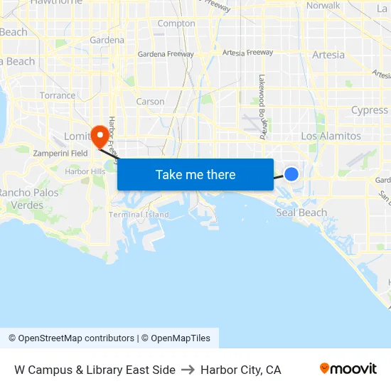 W Campus & Library East Side to Harbor City, CA map