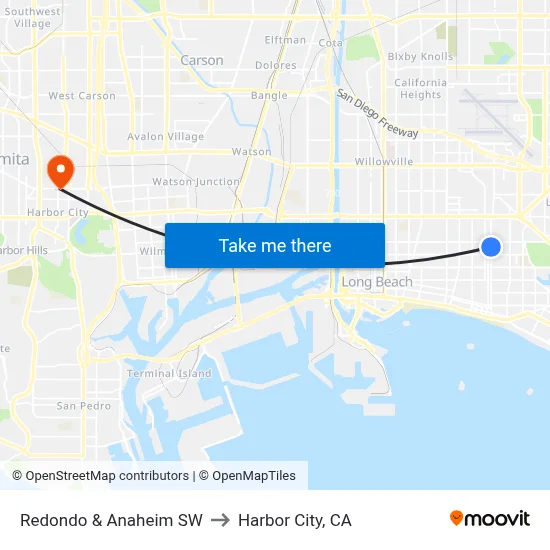 Redondo & Anaheim SW to Harbor City, CA map
