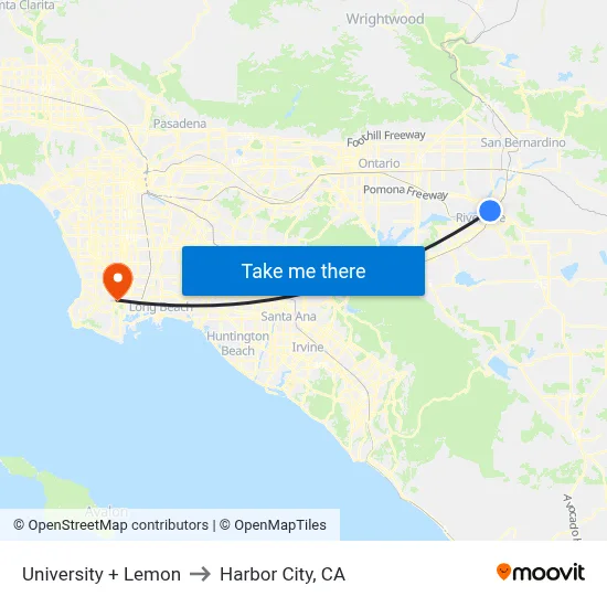 University + Lemon to Harbor City, CA map