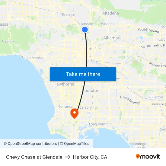 Chevy Chase at Glendale to Harbor City, CA map