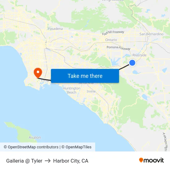 Galleria @ Tyler to Harbor City, CA map
