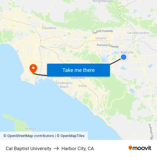 Cal Baptist University to Harbor City, CA map