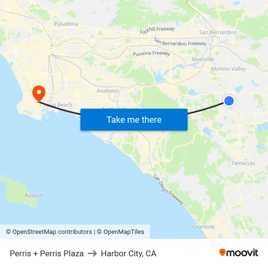 Perris + Perris Plaza to Harbor City, CA map