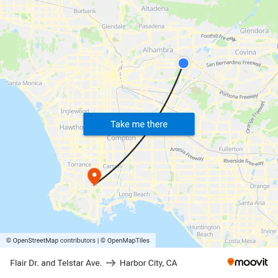Flair Dr. and Telstar Ave. to Harbor City, CA map