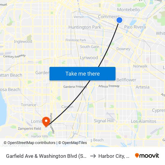 Garfield Ave & Washington Blvd (SB) to Harbor City, CA map