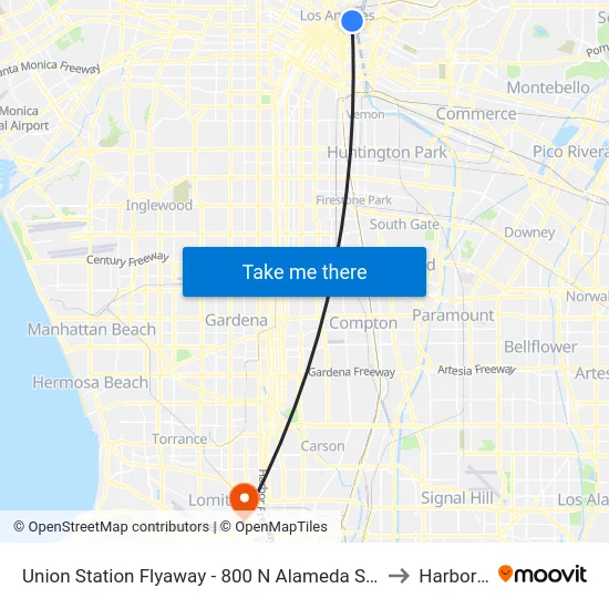 Union Station Flyaway - 800 N Alameda St at Union Station / Patsaurus Plaza to Harbor City, CA map
