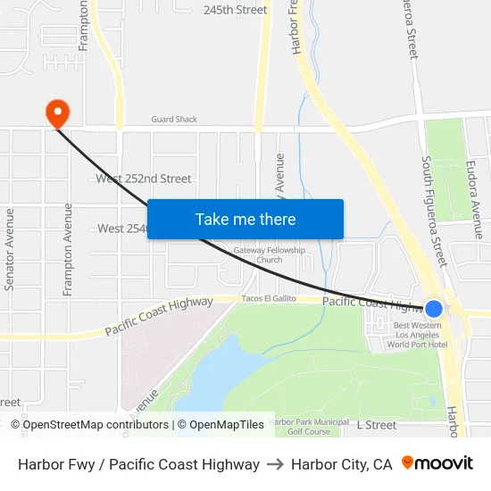 Harbor Fwy / Pacific Coast Highway to Harbor City, CA map