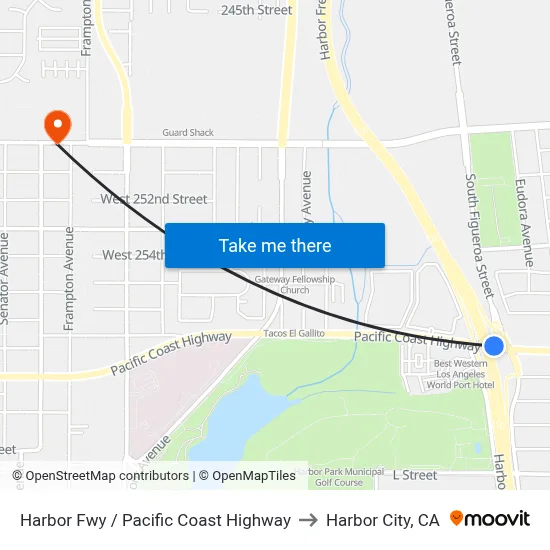 Harbor Fwy / Pacific Coast Highway to Harbor City, CA map