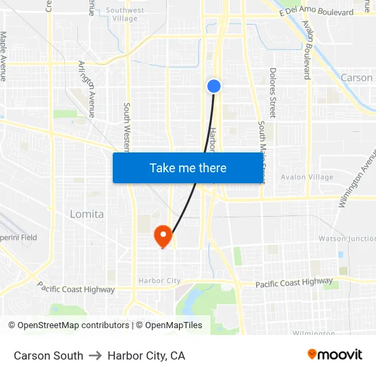 Carson South to Harbor City, CA map