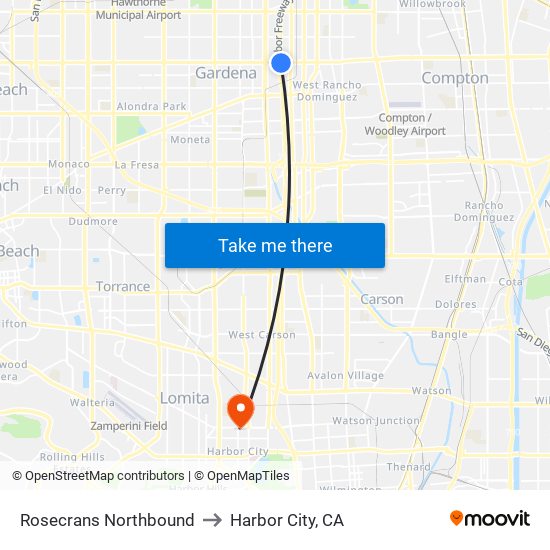 Rosecrans Northbound to Harbor City, CA map