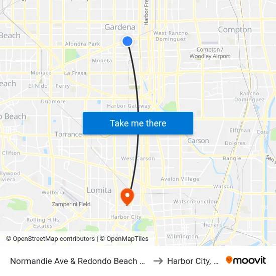 Normandie Ave & Redondo Beach Blvd to Harbor City, CA map
