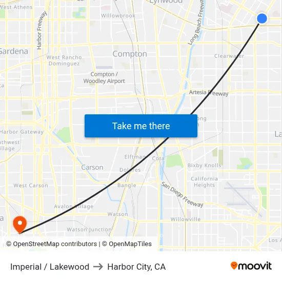 Imperial / Lakewood to Harbor City, CA map