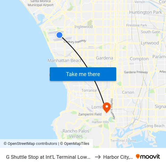 G Shuttle Stop at Int'L Terminal Lower Level to Harbor City, CA map