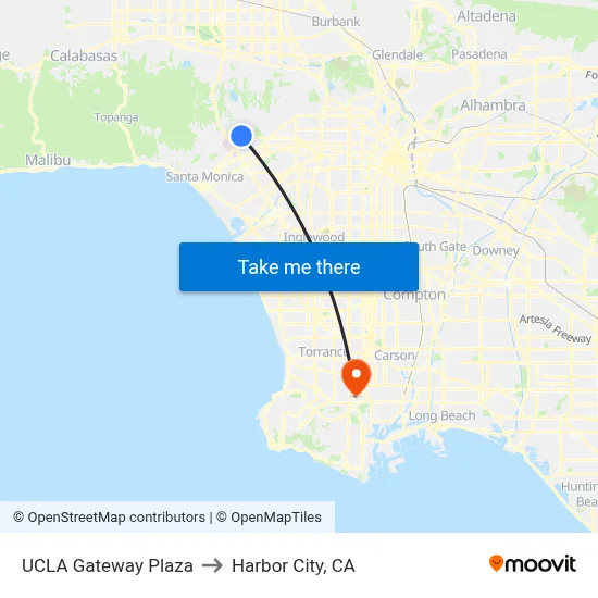 UCLA Gateway Plaza to Harbor City, CA map